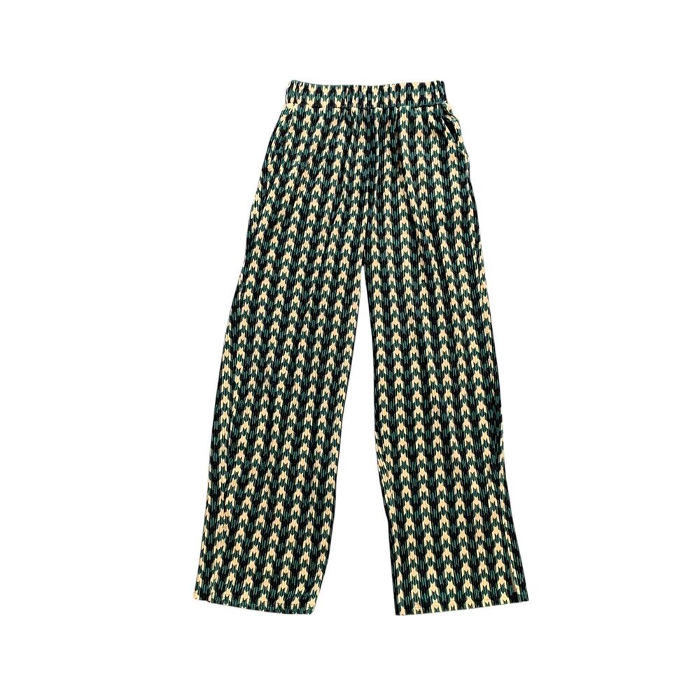 Friful Pants Women M Medium Multi Big Houndstooth Fleece Slit Hem Elastic Waist